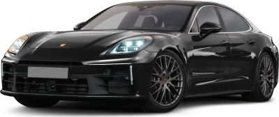 Front view of luxury sedan with LED headlights and multi-spoke alloy wheels