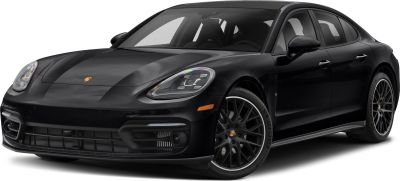Front and side profile of black luxury sedan with LED headlights and alloy wheels