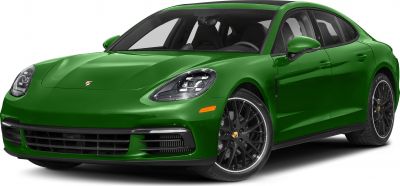 Green luxury sedan front-side view with LED headlights and black alloy wheels