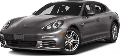 Luxury four-door sedan front-side with LED daytime running lights