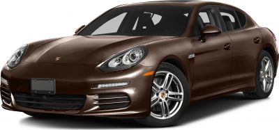 Sleek front side view of a brown luxury sedan with distinctive headlights and alloy wheels