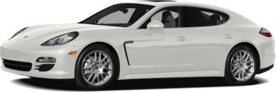 Side profile of a white luxury four-door sedan with alloy wheels