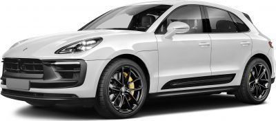 Front side view, black multi-spoke alloy wheels, yellow brake calipers
