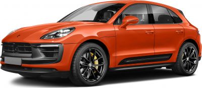 Aggressive front grille, black alloy wheels, yellow brake calipers, vibrant orange side profile