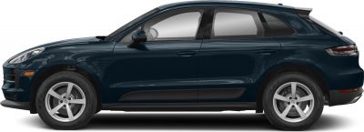 Side profile of SUV with five-spoke wheels and roof spoiler