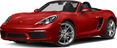Red convertible front view with alloy wheels and aerodynamic vents