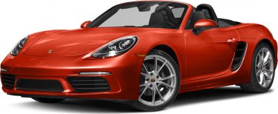 Red convertible front view with alloy wheels and side air intake