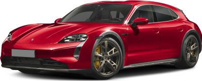 Sleek headlights and large multi-spoke alloy wheels on red electric sports wagon