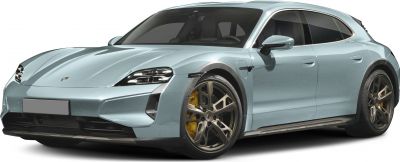 Electric sports wagon with aerodynamic design and multi-spoke alloy wheels featuring yellow calipers