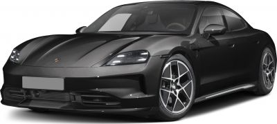 Electric sports sedan front with aerodynamic alloy wheels