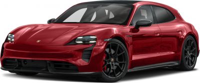 Red electric luxury vehicle front fascia and side profile with black wheels