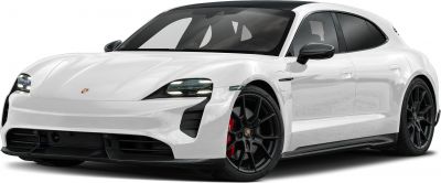 Aerodynamic white electric sports wagon with LED lights and black alloy wheels.