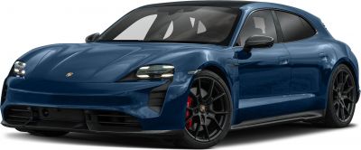 Front view of sleek electric sports wagon with LED headlights and aerodynamic design
