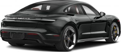 Rear and side view of a sleek electric sports sedan with aerodynamic design and sporty wheels