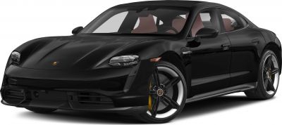 Black electric luxury sports sedan front view with alloy wheels and aerodynamic design