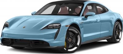 Front side view of a sleek electric sports sedan with aerodynamic design and LED headlights