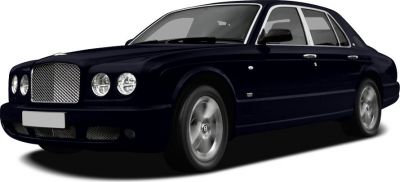 Front side view of a luxury sedan with distinctive grille and headlights