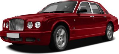 Red luxury sedan with classic Bentley grille and wheels