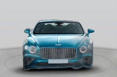 Front luxury grille and LED headlights of a modern luxury coupe