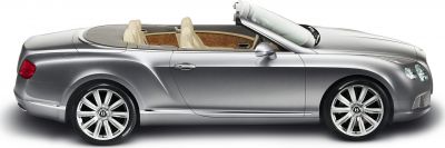 Side profile of a luxury convertible with open roof and alloy wheels
