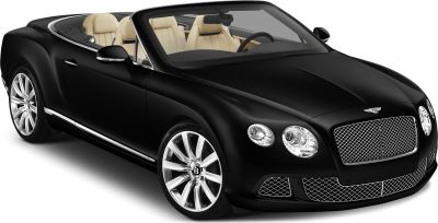 Black luxury convertible with beige leather interior and distinctive front grille