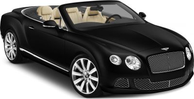 Black convertible with beige leather interior and distinctive mesh grille