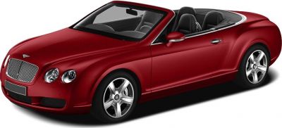 Red luxury convertible with chrome grille and dual round headlights