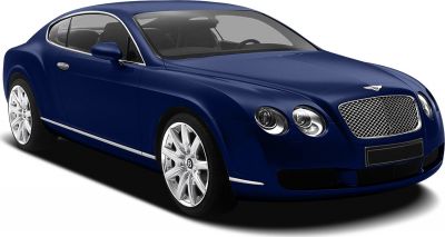 Front side view of a luxury coupe with iconic grille and round headlights