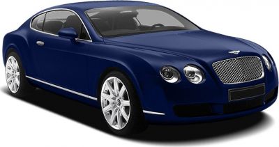 Blue luxury coupe with mesh grille and twin round headlights