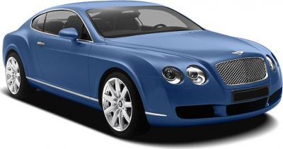 Front view of a luxury coupe with mesh grille and rounded headlights