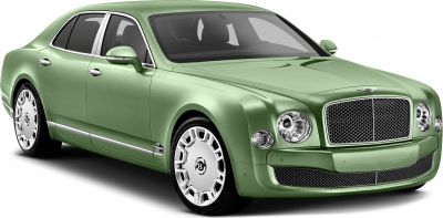Front view of luxury sedan with mesh grille and round headlights