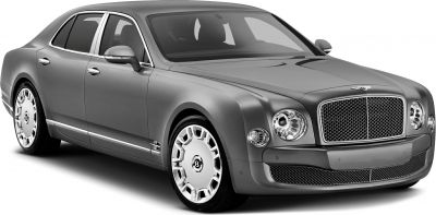Luxury sedan front and side profile with chrome grille and distinctive headlights