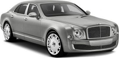 Front view of luxury sedan with prominent grille and round headlights