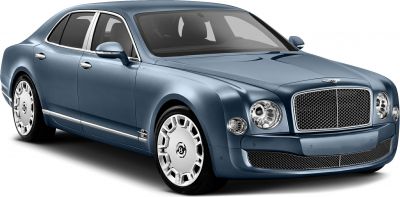 Luxury sedan front grille with round headlights, unique wheel design