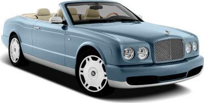 Light blue convertible with beige interior and prominent front grille.