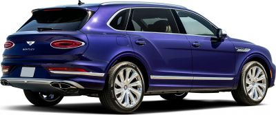 Luxury SUV with oval tail lights and chrome wheels from rear-side angle