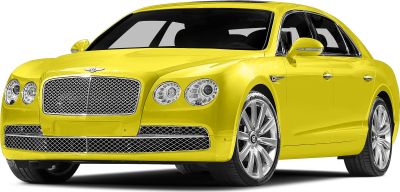 Bright yellow luxury sedan front with iconic grille and round headlights
