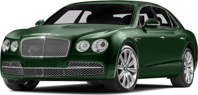 Luxury sedan front and side view with grille and round headlights