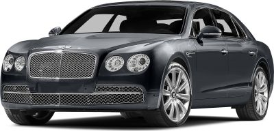 Front 3/4 view of luxury sedan with mesh grille and dual round headlights