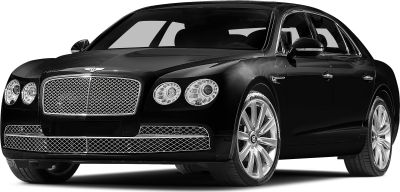 Luxury black sedan with chrome mesh grille and quad circular headlights