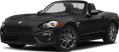 Front and side view of black convertible roadster with hexagonal grille and alloy wheels