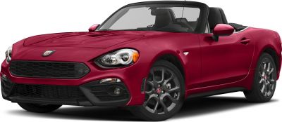 Red convertible front view with aggressive grille and alloy wheels