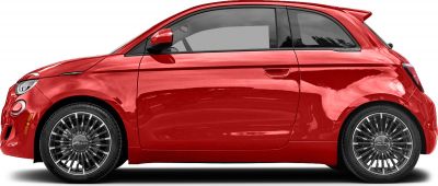 Red electric hatchback side profile with unique 3+1 door layout.
