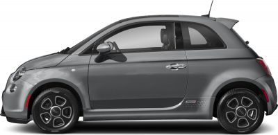 Side profile view of compact electric hatchback with distinctive wheels