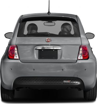 Compact electric hatchback rear with taillights and bumper details