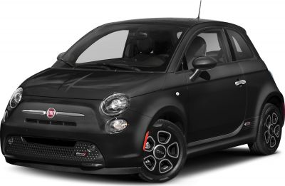 Black electric hatchback with round headlights and unique alloy wheels.