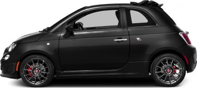 Side view of a compact convertible with folded fabric roof and sporty alloy wheels