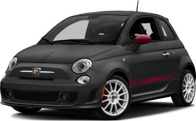 Matte black 500 Abarth with red side mirrors and white multi-spoke rims