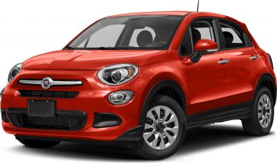 Red subcompact crossover with round headlights and bold grille