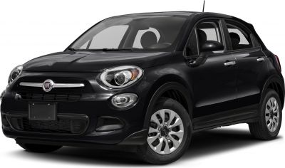 Front-side view of black compact SUV with round headlights